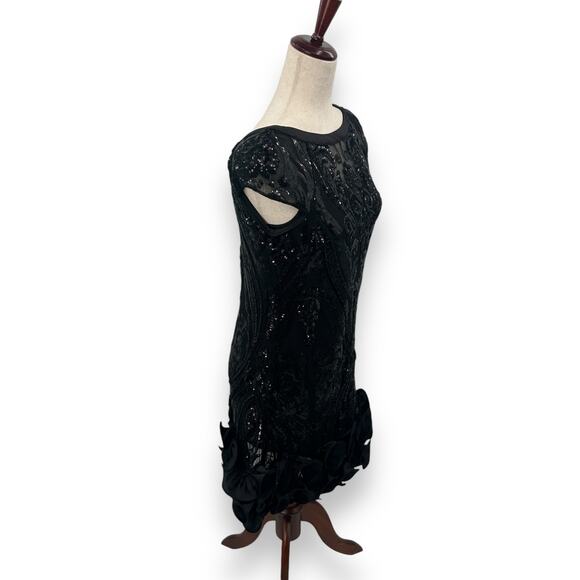 NEW Guess Black Sequin Cocktail Dress Size 4 Rosette Ruffle Mini Formal Hoco NWT - Picture 9 of 14